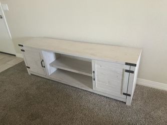 Farmhouse TV Stand / Entertainment Center – Whitewashed Wood Finish (Wayfair)