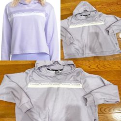 PUMA Womens Amplified oversized light lavender Cropped Hoodie,size L