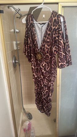1X womens ruched leopard dress