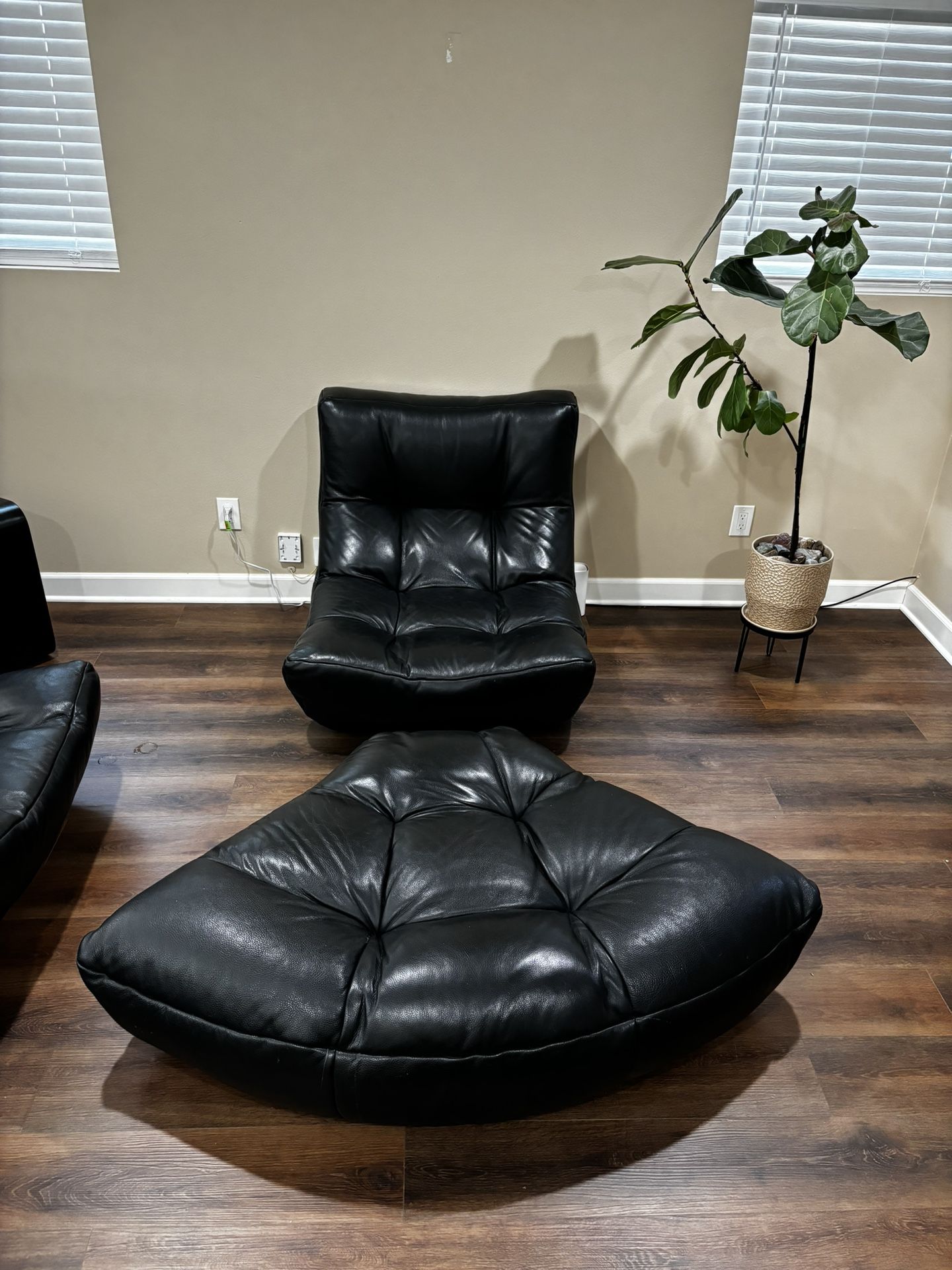 Postmodern Black Leather Chair With Ottoman Made In Italy