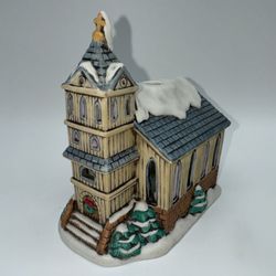 1990 Lefton Colonial Village Church Votive Candle Holder 07839 Smoking Chimney   This is preowned and candle was never burned inside of it. It is impe