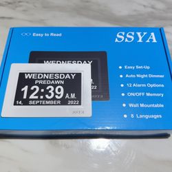SSYA 7 Inch Calendar Clock - 12 Alarm Options, Level 5 Auto Dimmable Display,Extra Large Impaired Vision Digital Clock with Non-Abbreviated Day & Mont