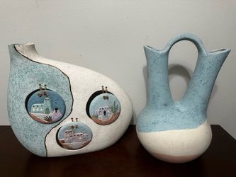 ✨ Vintage-Style Ceramic Vase Set – Southwest Desert Design – 2 Pieces
