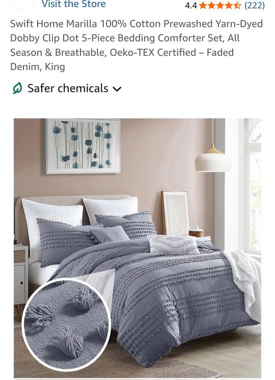 SWIFT HOME FADED DENIM KING BEDDING SET.