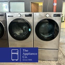 LG Large Capacity Front Load Washer and Gas Dryer Set with Pedestals