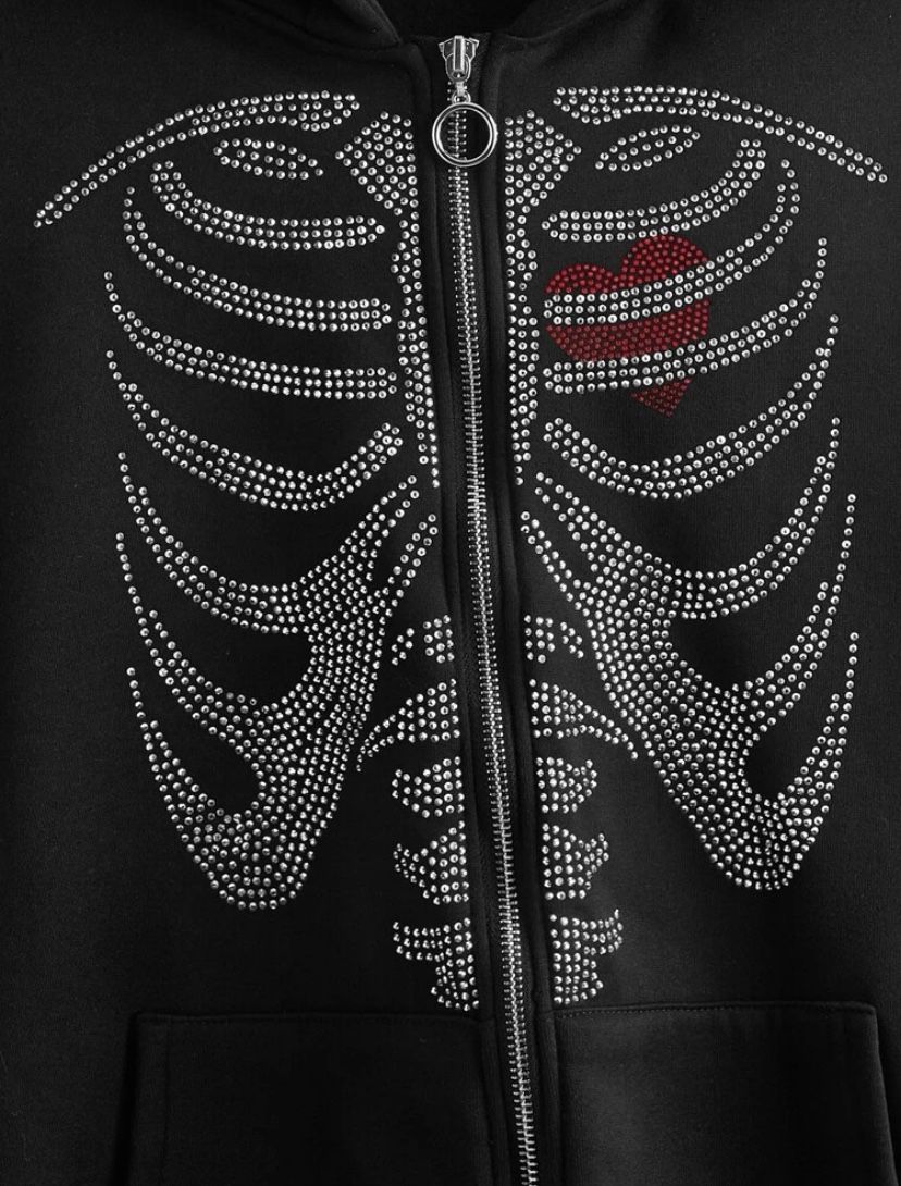 Rinestone Skeleton Zip up