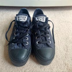 Converse Chuck Taylor All Star Lift Ox Platform Shoes Black Corduroy Women's 8US