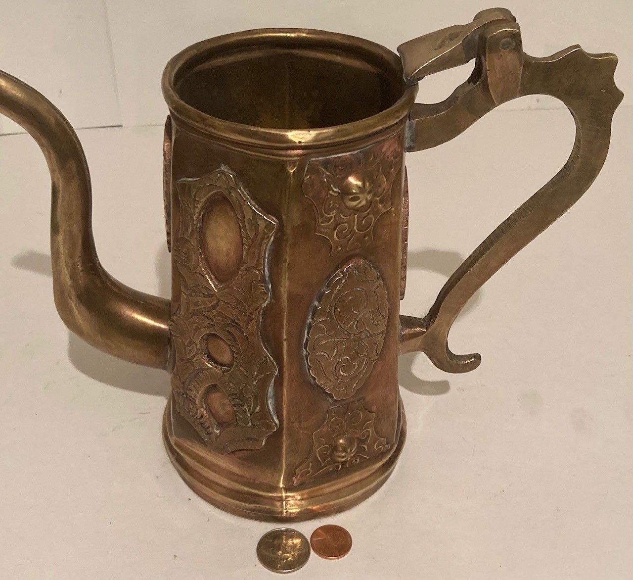 Vintage Metal Brass Serving Pitcher, 9" Wide and 7 1/2" Tall, Heavy Duty, Home Decor, Table Display, Shelf DIsplay, This Can Be Shined Up Even More
