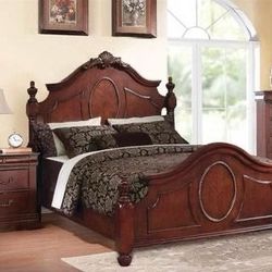 Brand New Dark Cherry Bed with Beautiful Arched Carved Detailing