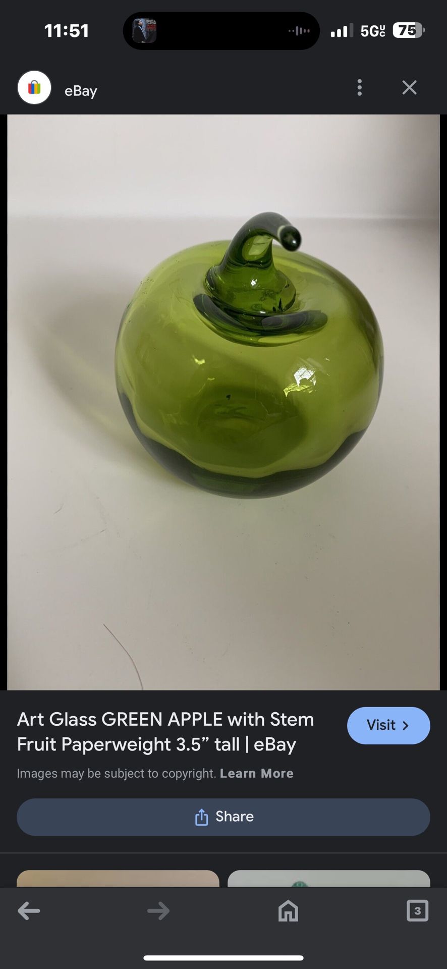 Vintage Green Glass Apple 