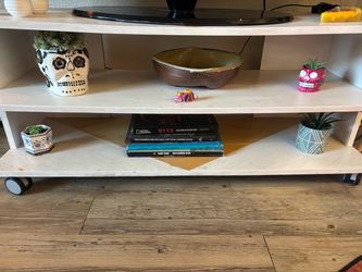 White Wood TV Stand with Casters