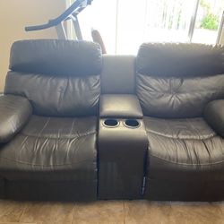 Black Faux Leather Recliner Sofa 
