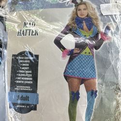 Women’s Mad Hatter Halloween Costume Alice in Wonderland Adult Medium 6-8