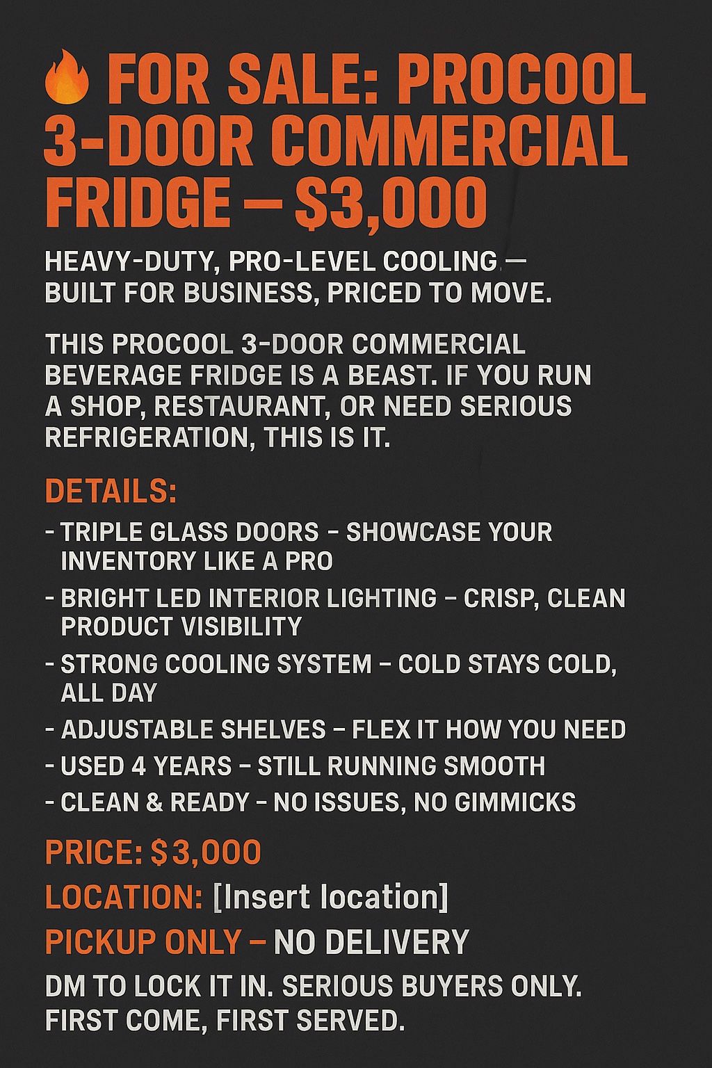 PROCOOL 3-door commercial beverage fridge is a beast.