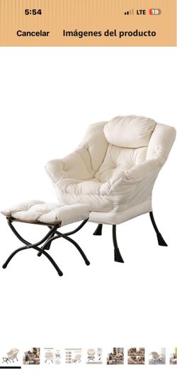 Cream Accent Chair with Ottoman Set