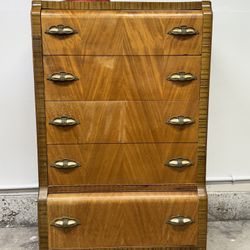  Chest of Drawers, Waterfall with Bakelite pulls and cedar bottom drawer. Tota