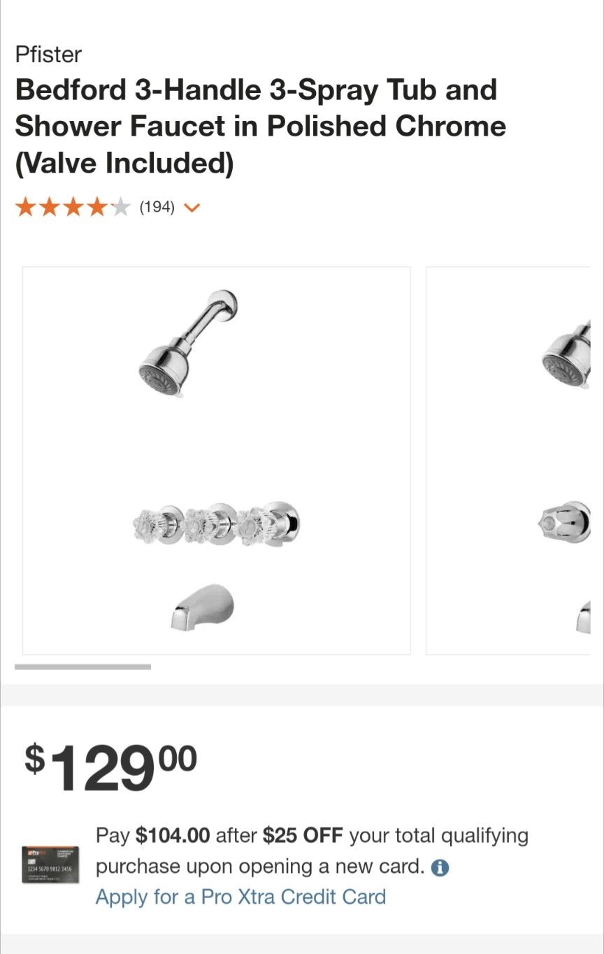 PfisterBedford 3 Handle 3 Spray Tub and Shower Faucet in Polished Chrome