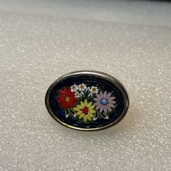 Gold Tone Mosaic Flower Italy Brooch