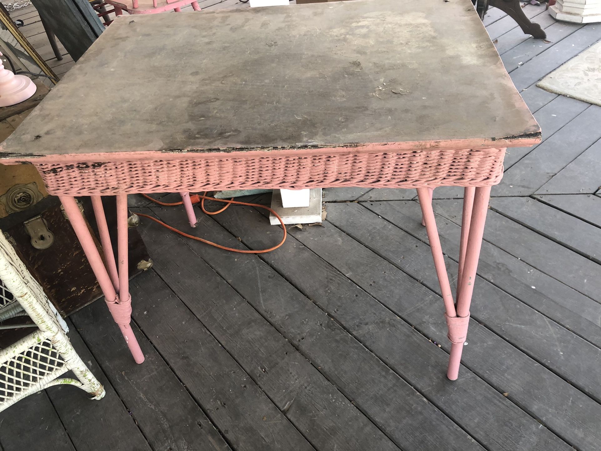 Vintage Pink Wicker Table