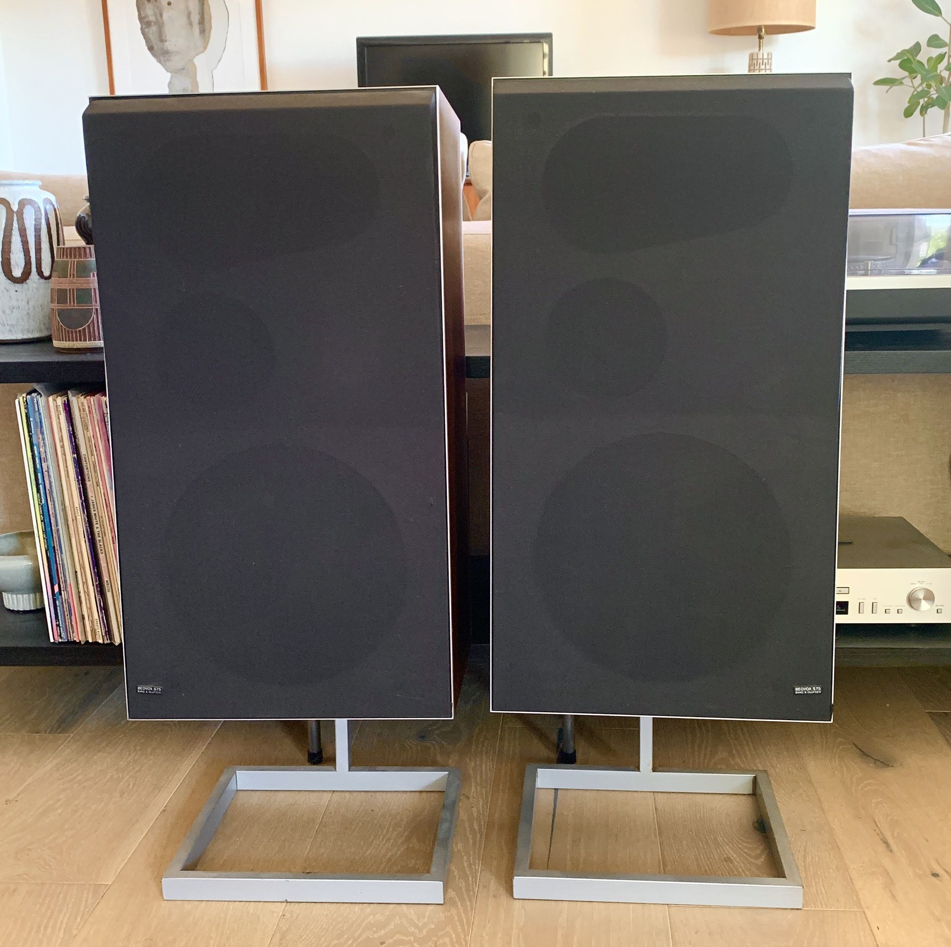 ON HOLD Vintage Bang & Olufsen Beovox S 75 MCM Speakers With Original Stands
