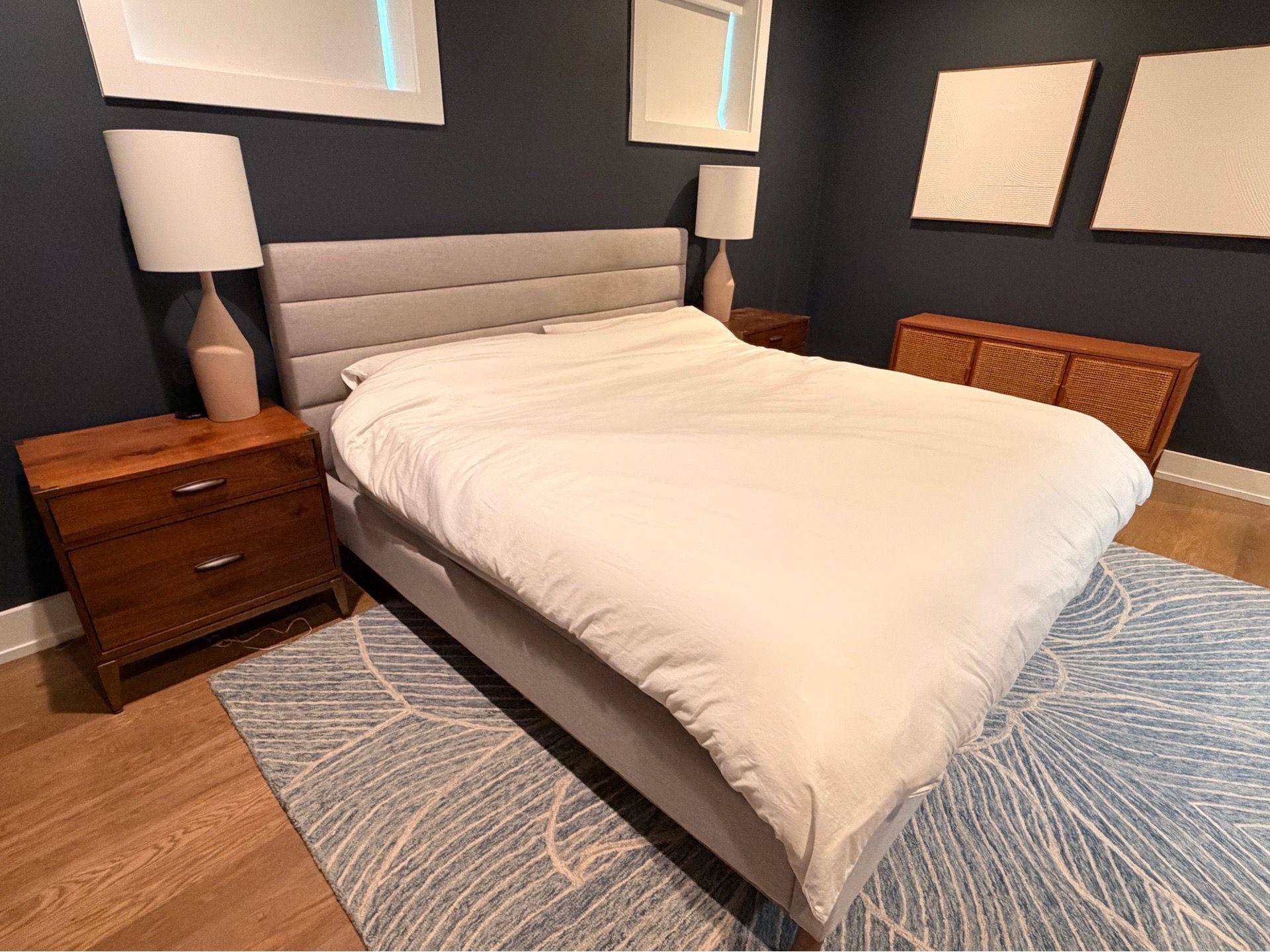 King bed upholstered grey Without mattress