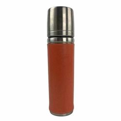 2004 Starbucks Stainless Steel Thermos with Leather Sleeve - 12 oz