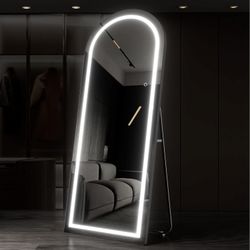 [New In Box] 71"x32" Arched Full Length LED Mirror, Free Standing, Wall Mounted Black Framed