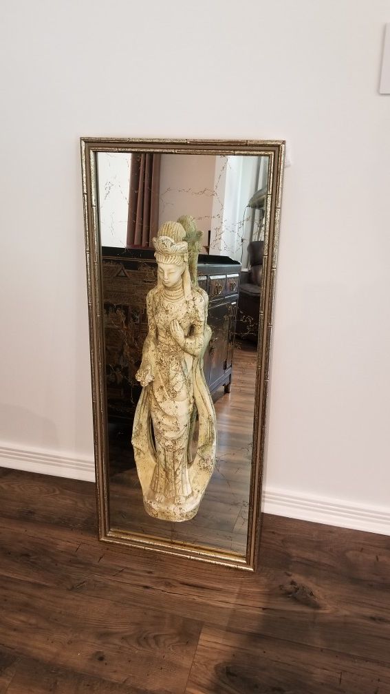 Vintage Parisian-Asian wall mirror , bamboo frame - Oriental