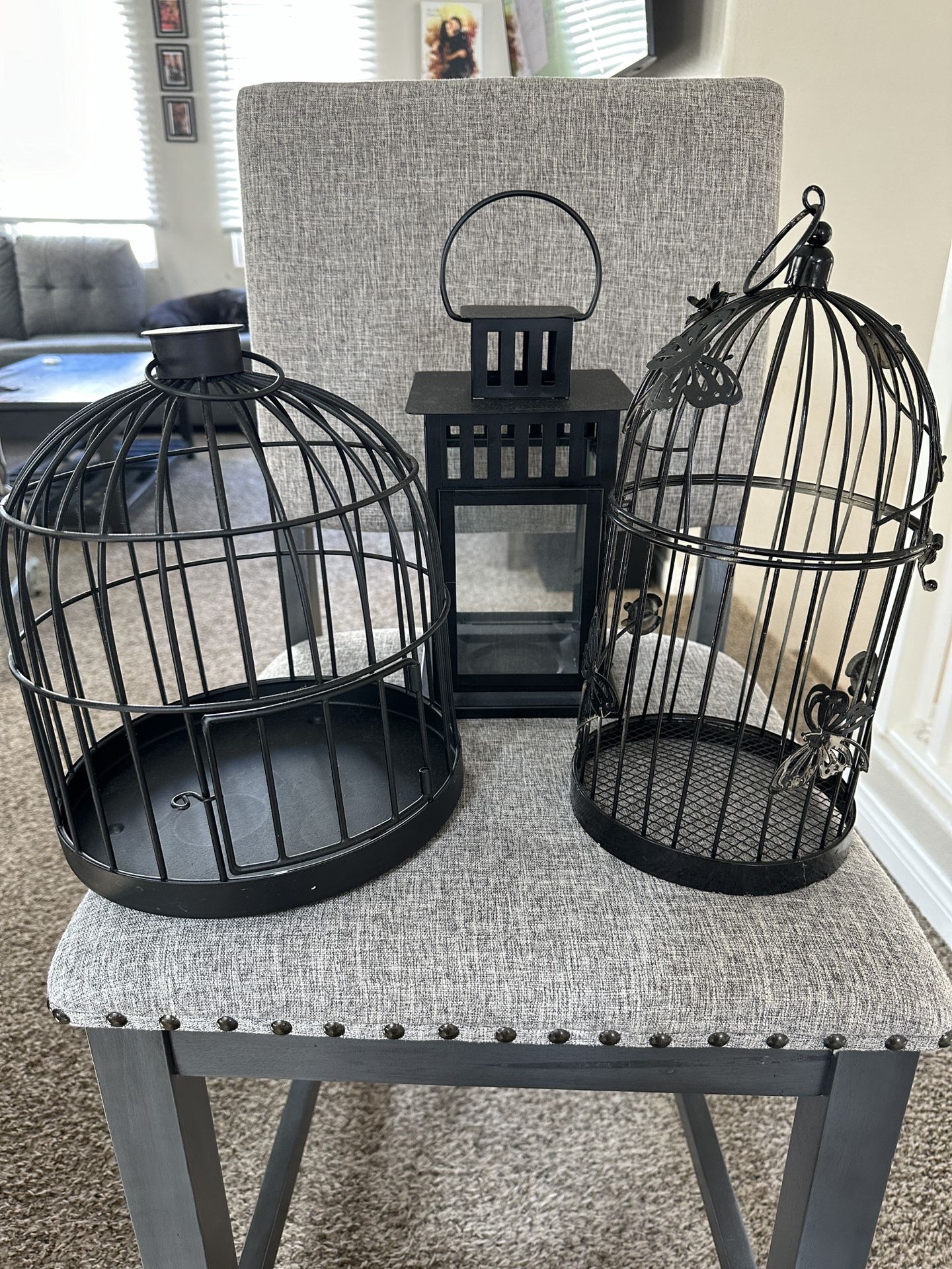 Decorative Black Bird Cages and Tea Candle Holder