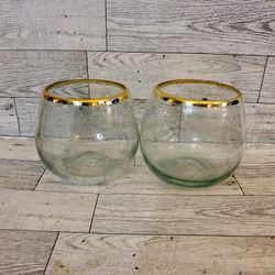 Vintage Stemless Bubble Glass Gold Rim Glass 