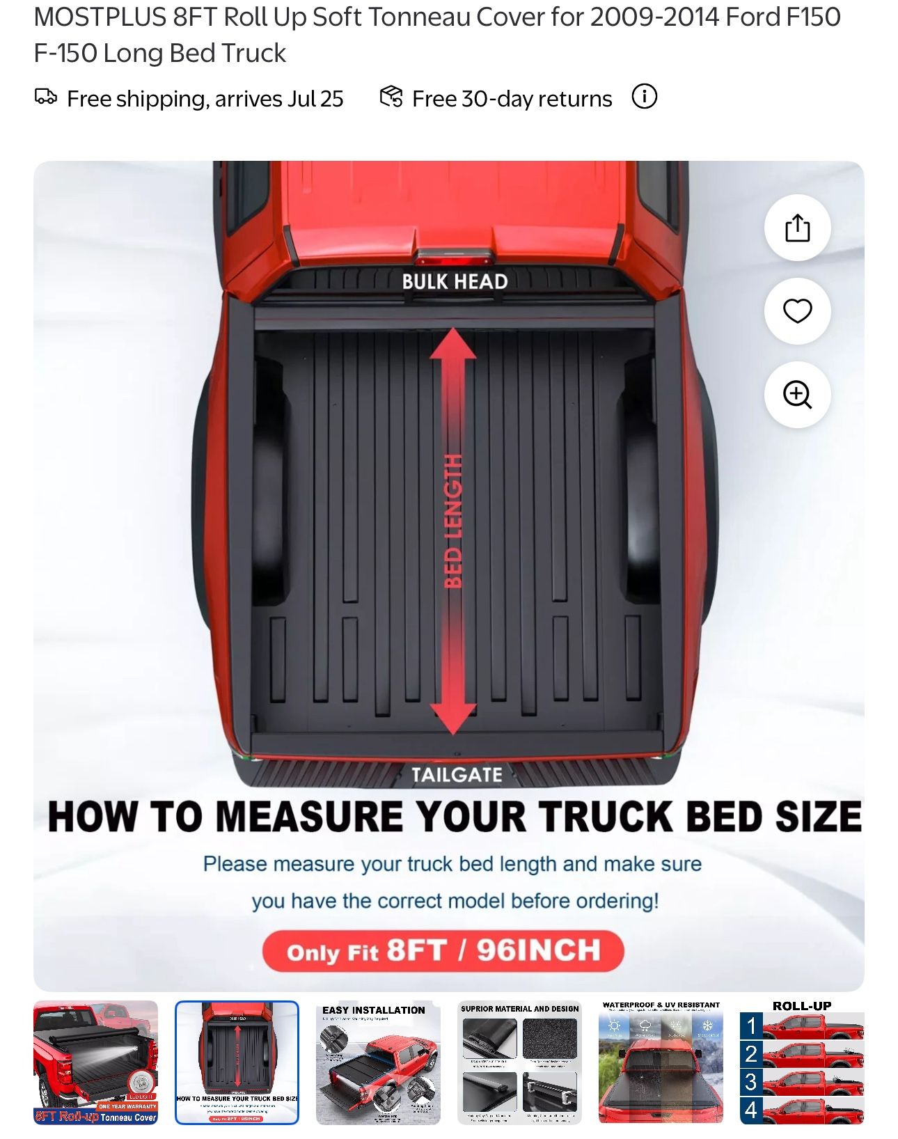 MOSTPLUS 8FT Roll Up Soft Tonneau Cover for 2009-2014 Ford F150 F-150 Long Bed Truck