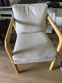 Modern Accent Chair Wood Frame Beige Cushions