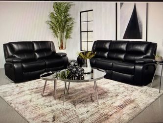 Camila 2-Piece Upholstered Reclining Sofa Set Black