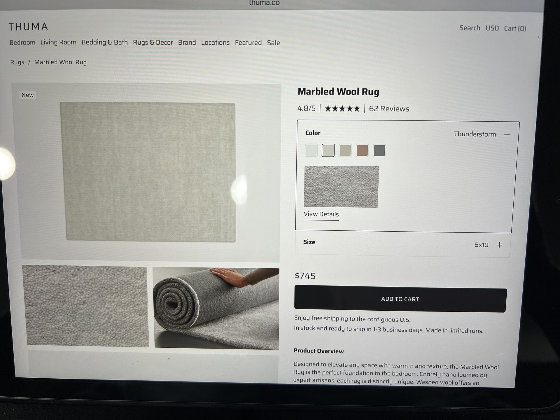 Thuma Area Rug 8 X 10 Thunderstorm Brand New Sealed