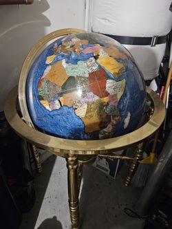 Kalifigano Mother Of Pearl Gemstone Globe With Brass Stand
