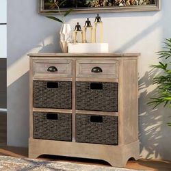Storage Cabinet with 2-Drawers and 4-Classic Fabric Basket