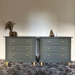 Solid Wood Olive Green Nightstands 