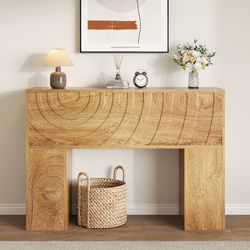 Farmhouse Carved Design Console Table with Water Ripple Pattern Detail