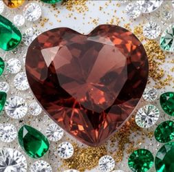 5mm .75 CT Red Heart Deep Rich Reddish-brown Hue Faceted Finish Garnet-like Stone. The highlighted object is a heart-cut garnet-like gemstone characte