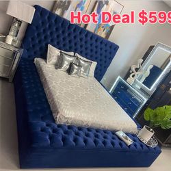 Blue Queen Platform Storage Bed 