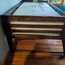 Gently Used Wood Full/Twin Bunk Bed Frame with Twin mattress 