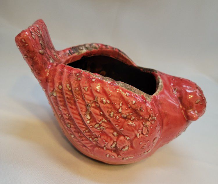 Red Bird Succulent Planter Clay Distressed Textured 