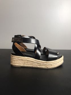 Franco Sarto Tabatha Black Leather Platform Espadrille Sandal Size 9.5 - New without box