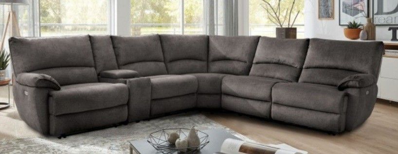 Brand New Grey Super Plush Power Reclining Sectional Sofa 