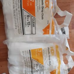 HDX Plastic Drop Cloths 9x12 — 8 Packs, New (48 Cloths)