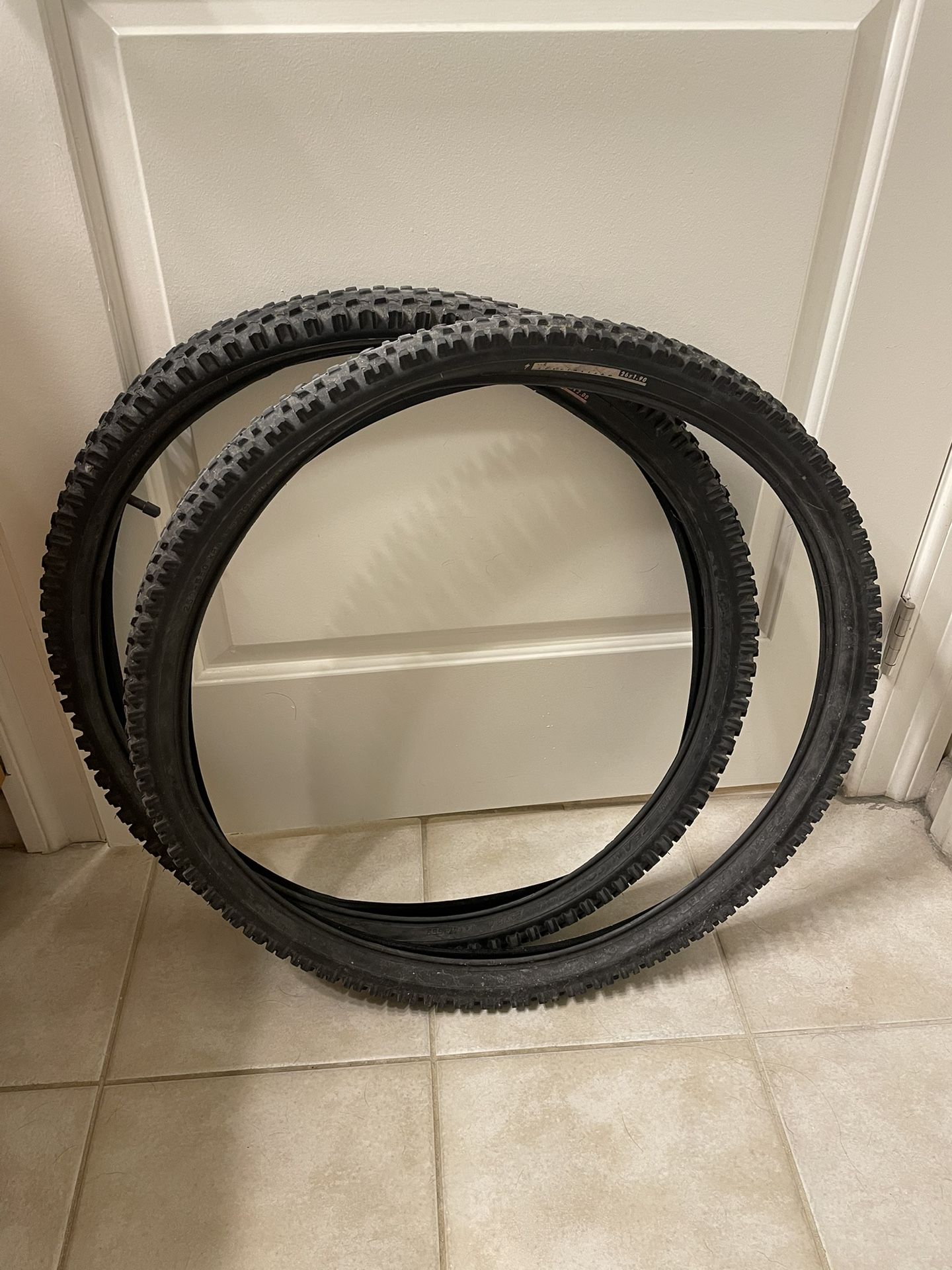 Two mountain bike tires, one tube