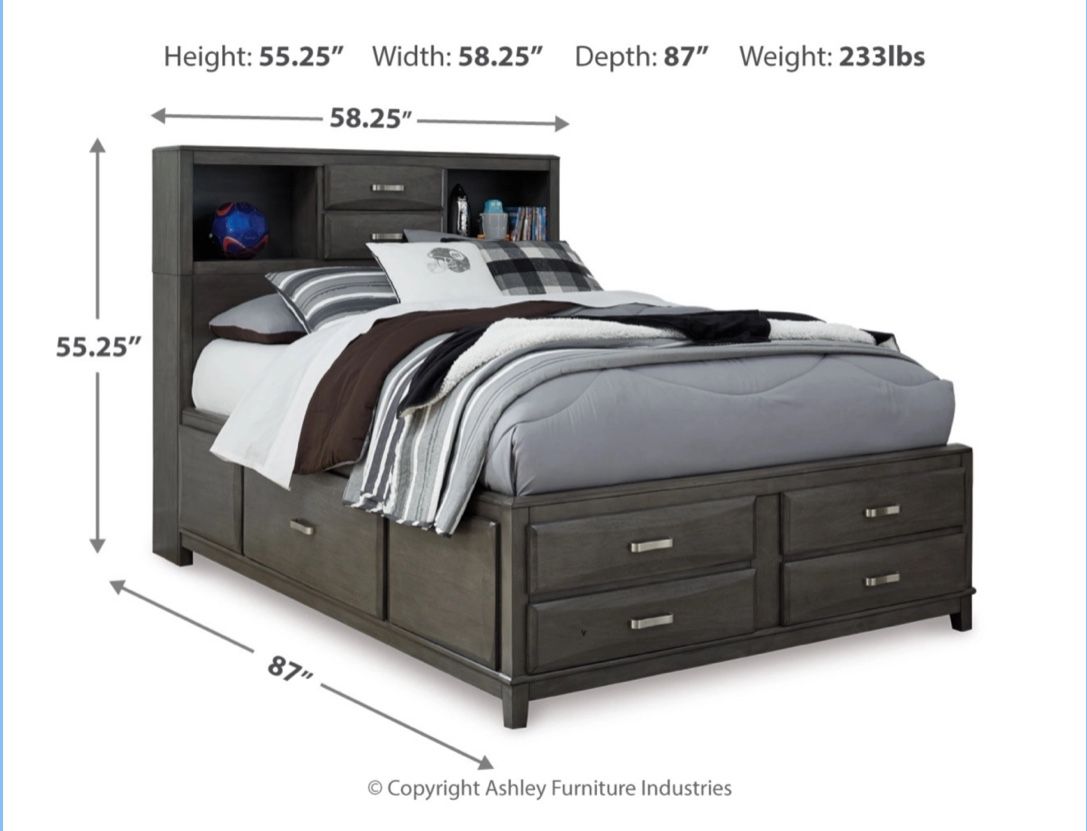 Used Caitbrook Full Storage Bed with 7 Drawers