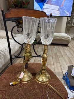 Guelsier vintage crystal brass lamps set of 2 17”
