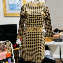 Elegant Brown Mustard Knitted Dress