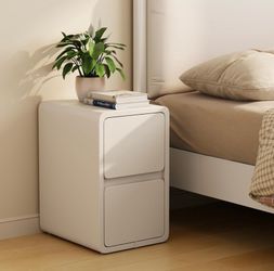 AQIMUELE Narrow Nightstand - Narrow Bedside Table with Drawers, Wood Small Nightstand with Leather Surface for Bedroom, White - 11.8" W